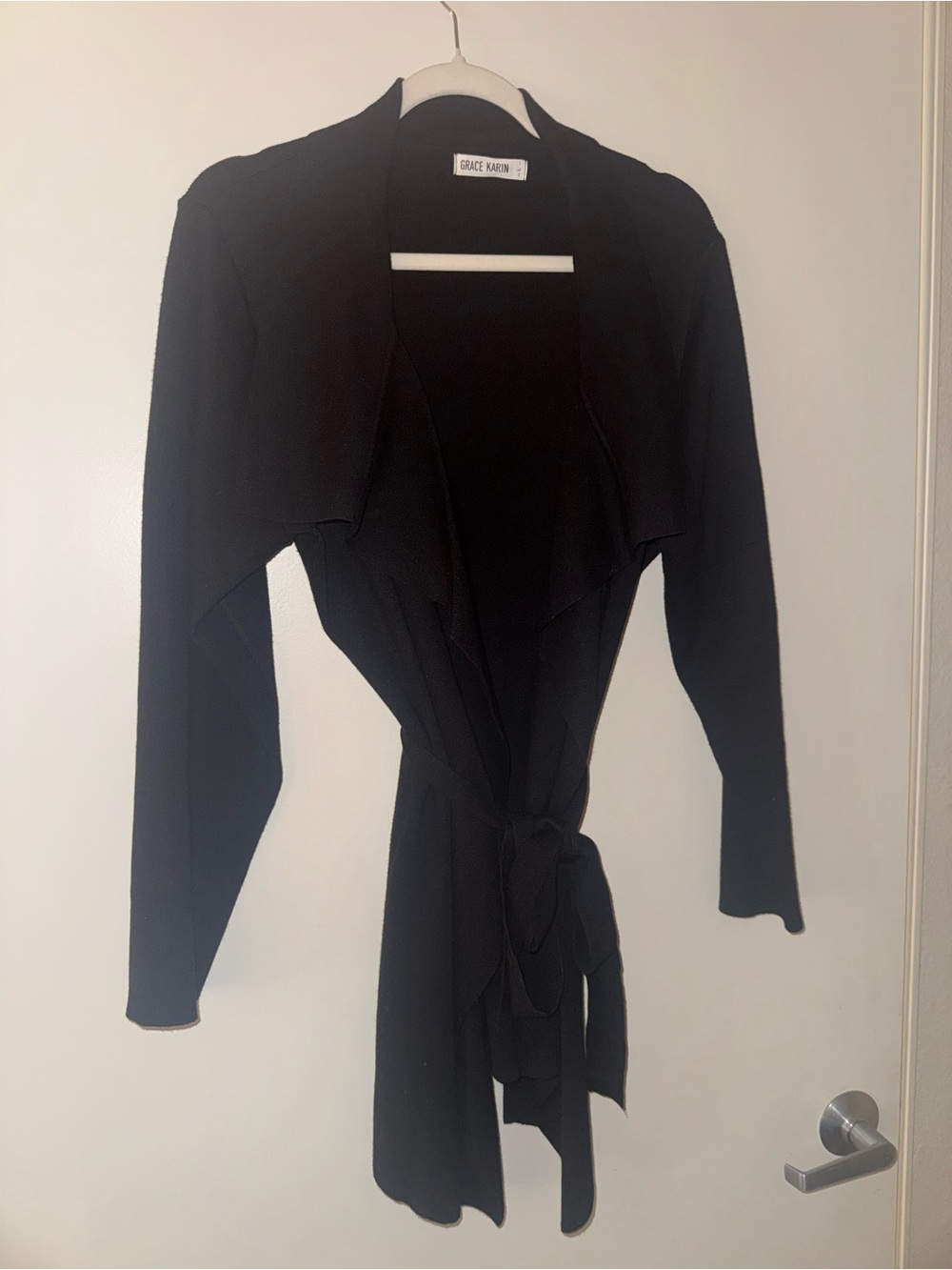 Grace Karin Black Open-Front Tie-Waist Sweater